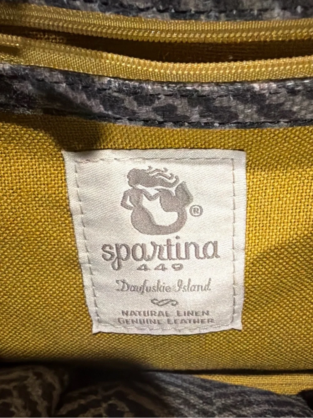 Spartina 449 Black and Cream Chevron Tote Satchel with Gold Hardware